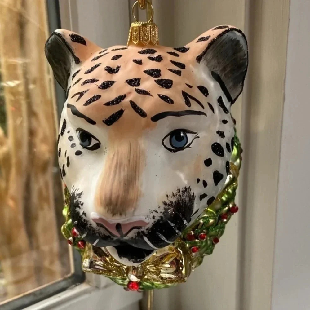 Anthropologie  Terrain Leopard Glass Blown Christmas Tree Ornament